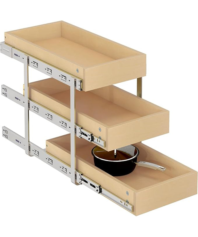 WelFurGeer 3-Tier Pull Out Cabinet Organizer with Soft Close, Heavy-Duty Slide Out Drawers for Cabinets, Pull Out Drawers for Cabinets, Bottom Mount Shelves for Kitchen, Pantry, Bathroom