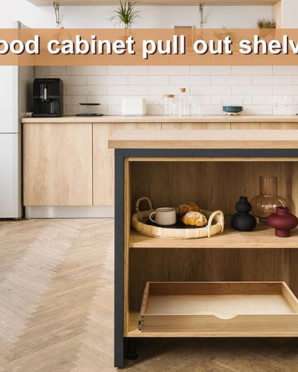 Menkxi 2 Set Pull out Tray Cabinet Organizer Wooden Pull Drawers storage Slide out Pantry Shelf for Base Cabinet Kitchen Gentle Close Fully Assembled Accessories(Wood Color,21'' X 21'' X 3'')