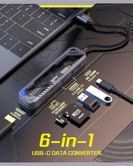 MicroPack USB C Hub 6 in 1, 100W PD Charging, 4K@60Hz HDMI, 2 USB 3.2 GEN1 5Gbps, TF/SD Card Reader, USB C Multi-Port Adapter Docking Station for MacBook Pro Air iPad Laptop Other Type C Devices