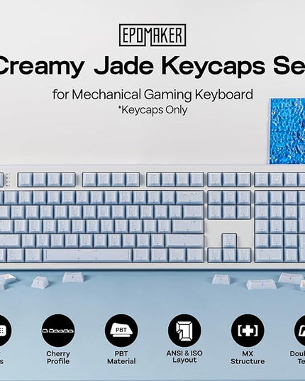 EPOMAKER Creamy Jade PBT Keycaps, 142 Keys, Double Shot, Cherry Profile, 60%/75%/96%/Full Size, Custom Keyboard Keycaps Set for Mechanical Gaming Keyboard (Blue)