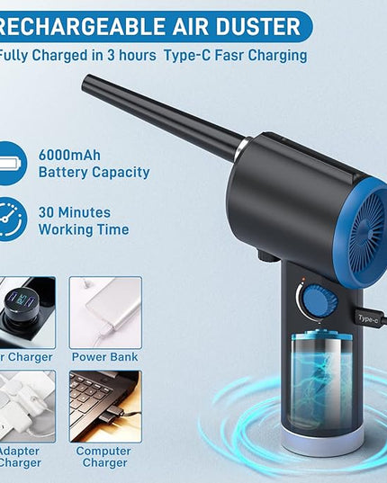 ATEngeus Compressed Air Duster, Electric Air Duster, Cordless Air Duster for Computer, Stepless Speed, Keyboard Cleaner, Replace Canned Air, Brushless Motor, 6000mAh
