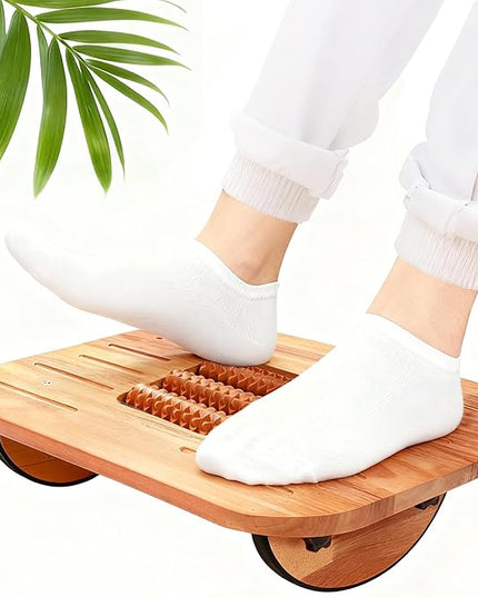 Foot Rest for Under Desk at Work, Ergonomic Wood Foot Stool with Roller Massager for Enhanced Circulation & Comfort - Pain Relief for Home Office Work