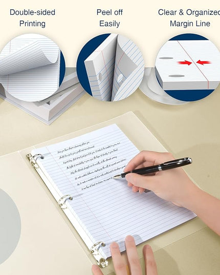 PINJINGPRO College Ruled Loose Leaf Paper, 3 Hole Punch Paper 8 x 10.5, Notebook Paper, Filler Paper for 3 Ring Binders, Lined Paper College Ruled, 100 Sheets/Pack Writing Paper With Lines (4 Pack)
