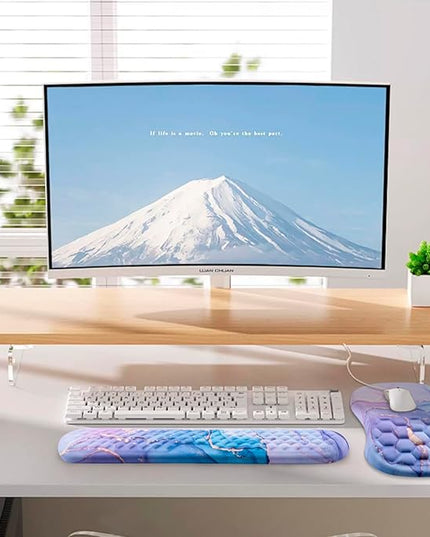 Mouse Pad Wrist Support, Laokiiy 2 in1 Keyboard Wrist Rest+ Ergonomic Mouse Pad, Non-Slip Wrist Rest for Computer Keyboard, Made Easy Typing & Relieve Wrist Pain(Blue Pink Marble)
