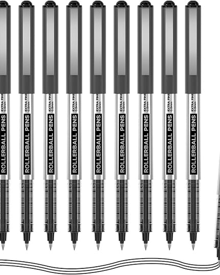 Shuttle Art Rollerball Pens, 10 Pack 0.5mm Extra Fine Point Black Liquid Ink Pens, Quick Drying & Long Lasting Pens Black Ink for Writing, Journaling, Notes Taking, School Office Supplies