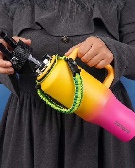 BJPKPK Insulated Water Bottles with Straw Lid, 23oz Metal Water Bottle with 2 lids & Paracord Strap, Double Wall Stainless Steel Vacuum Tumblers, Cups,Thermo for Hot& Cold Drinks, Pink & Yellow Rose