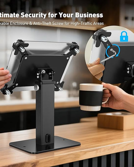 AboveTEK Anti-Theft iPad Kiosk Stand, 360 Rotation & Adj. Height 8.3"–13.4", Heavy-Duty Steel & Aluminum, Fits 9.7"-13" Tablets, Security Retail POS Tablet Stand for Business & Commercial Use