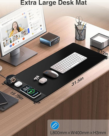 4-in-1 Mouse Pad with Magnetic Wireless Charging, 31.5"x15.8" Large Desk Mat for Laptop/Keyboard, Waterproof Smooth Surface, Non-Slip Base, with Adapter