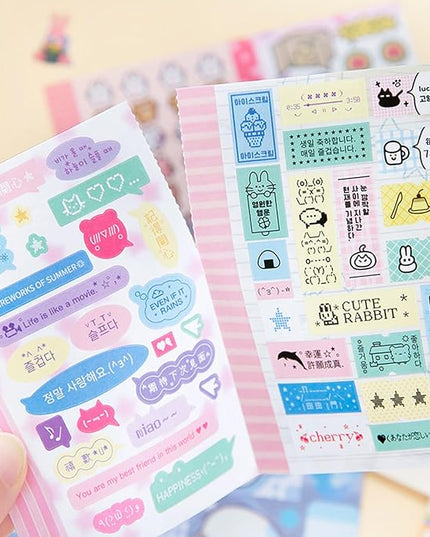 Japanese Manga Style Sticker Book with 30 Sheets of Glitter Sand, Matte Film and Writable Note Stickers for DIY Scrapbooking Journaling(Little Wish)
