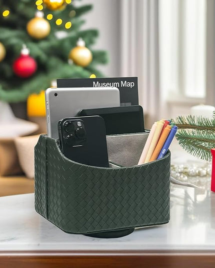 UnionBasic Rotating Desk Organizer, 360 Degree Desk Spinning Caddy, Desktop TV Guide/Mail/Media/Remote Controller Holder Organizer, Woven Green