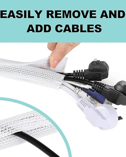 AGPTEK Cable Sleeve Cover, 2Pack 5ft - 1.6 inch Desk Cord Organizer Cable Hider, Home Office Wire Management Computer TV Wire Loom Tubing, Pet Proof Cord Protector, from Cat Dog Chewing, White