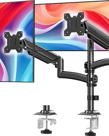 Dual Monitor Stand for Desk, Taller Monitor Arms for 2 Screens up to 32 inch, Ergonomic Adjustable Full Motion Double Computer Monitor Mount, Holds 4.4-22lbs, VESA 75/100mm, Black, Freelift