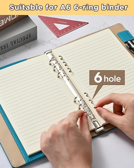 A6 6-Hole Lined Loose-Leaf Paper, Beige – Refill Pages for Standard A6 6-Ring Binder, Journals, Planners – Ideal for Office, Study, Recipes, Travel & Budgeting – Pack of 2 (80 Sheets per Pack)