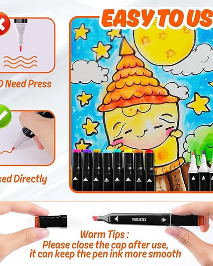 120 Colors Alcohol Markers with Base, Permanent Dual Tip Art Markers for Adults Anime Coloring Sketch Illustrations Pefect for Gift- Refillable