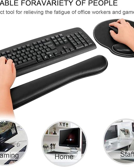RICHEN Ergonomic PU Leather Keyboard Wrist Rest and Mouse Pad with Wrist Support, Memory Foam Set for Computer/Laptop,Gaming and Office, Comfortable for Easy Typing & Pain Relief (PU Black)