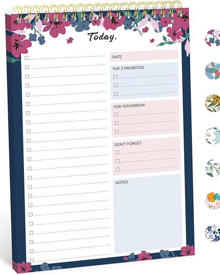 Taja To Do List Notepad - To Do List Notebook for Work with 52 Sheets, 9.8" x 6.5", Undated Daily Planner Perfect for Daily Tasks and Goal Setting, Notepad Suitable for Office, Home & School - Twilight Petals