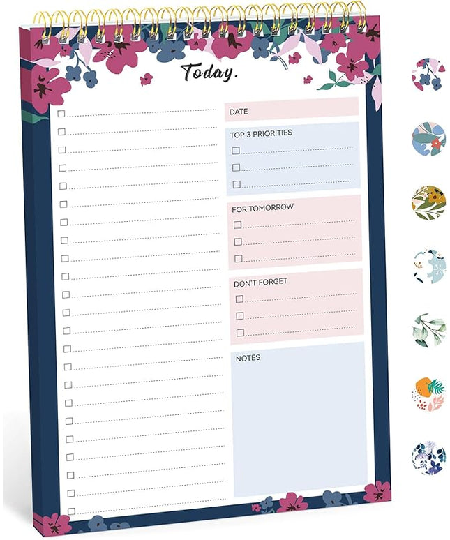 Taja To Do List Notepad - To Do List Notebook for Work with 52 Sheets, 9.8" x 6.5", Undated Daily Planner Perfect for Daily Tasks and Goal Setting, Notepad Suitable for Office, Home & School - Twilight Petals