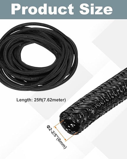 MECCANIXITY 1/5 Inch ID Split Loom Tubing 25ft Polyester Cord Protector Wire Cable Sleeve for USB Cable Power Cord, Black