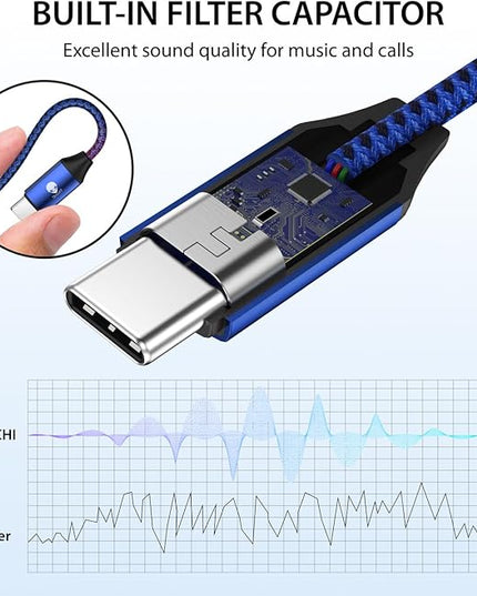 Stouchi USB C to 3.5mm Dongle Adapter, Type C Headphone Audio Jack Cable Cord Hi-Fi DAC Chip for iPhone 17/16 /15, Pixel 9/8 /7/6, iPad, Samsung Galaxy S25 S24 S23 Ultra (1, Blue, 0.38ft*1)