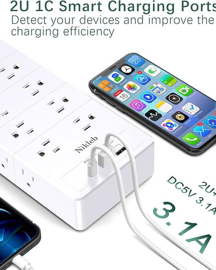 Power Strip Surge Protector 23 in 1, 6ft Extension Cord with 3 USB Ports Smart 3.1A, Multiple Outlet Adapter 20 Outlets, Outlet Extender Cord Organizer for Office, College, Apartment, Gaming Stuff