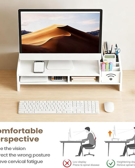 Two Tier Shelf Monitor Stand For Desk, 4.3 Inch Height Monitor Riser With Storage Organizer, Desktop Computer Riser, For Home