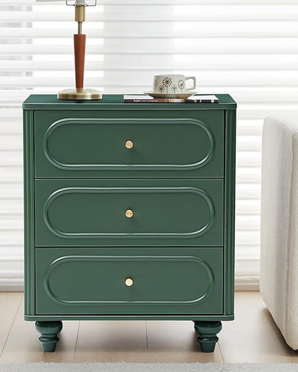 3 Drawer Fluted Dresser for Bedroom, Mid Century Modern Chest of Drawers, Wood Storage Small Dresser Organizer for Bedroom Living Room Hallway Closet, Green