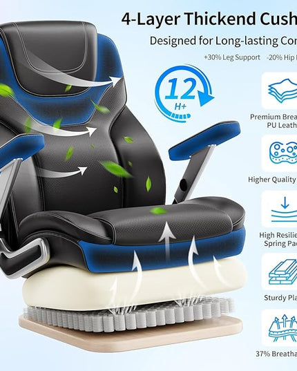 Big and Tall Office Chair with 5D Arms, 600lbs Fabric & PU Leather Heavy Duty Desk Chair, Adjustable Lumbar Support & Height, Tilt Function, High Back Ergonomic Executive Computer Chair