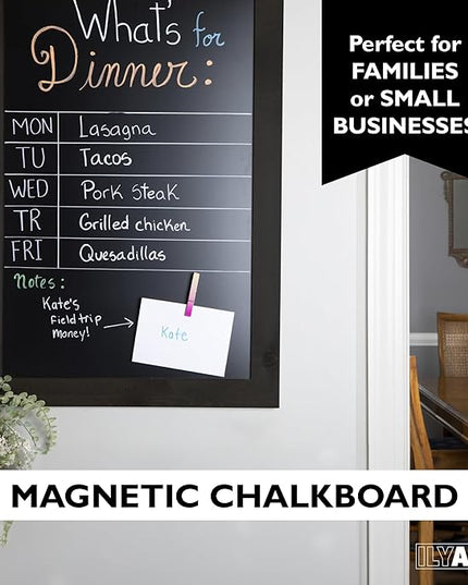 Ilyapa Extra Large Black Magnet Board for Wall - 58 x 25 Inches Wood Wall Hanging Menu for Restaurant, Food Truck, Kitchen or First Day, Black Color
