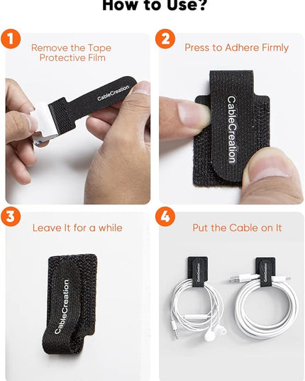 CableCreation Cable Ties, Strong Back-Glue Self Adhesive Cable Straps, Cable Management Straps Hook Loop Cord Organizer Wire Ties for Office/Home/Kitchen/Workshop, Black 5 Pack