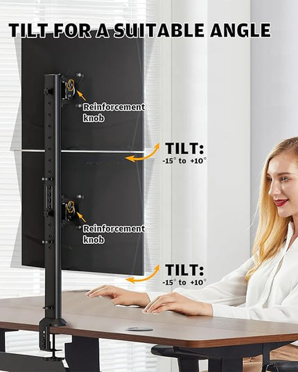 HEMUDU Dual Monitor Articulating Desk Mount Arm Stand - Vertical Stack Screen Supports Two 13 to 34 Inch Computer Monitors with C Clamp