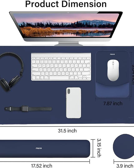 MOSISO Keyboard Mouse Pad Set, Large Gaming Mouse Pad&Rectangular Keyboard Wrist Rest&Mousepad with Wrist Rest&Coaster, Ergonomic Non-Slip&Easy Typing Pad with Curved Silicone Lining, Navy Blue