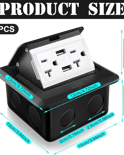 Hoolerry 8 Pack Pop up Floor Electrical Outlet Cover Box Kit with 4.8A USB Charger 20Amp Waterproof Weatherproof Floor Tamper Resistant Outlet Receptacle for Countertop Home (Black)