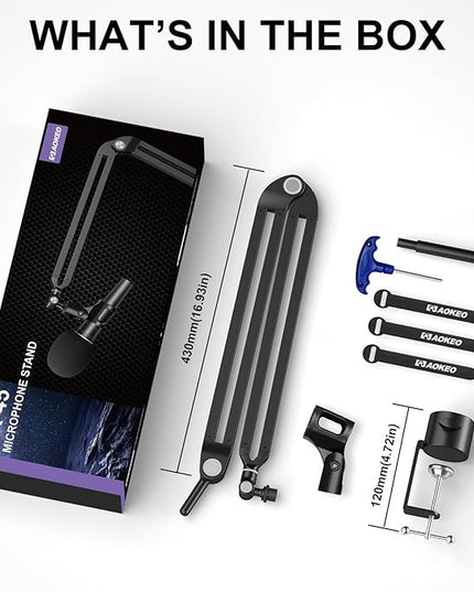 Microphone Boom Arm,Aokeo AK-45 Desk Adjustable Compact Mic Suspension Boom Scissor Arm Stand For Blue Yeti,Snowball iCE, HyperX QuadCast,SoloCast,Elgato Wave,Etc