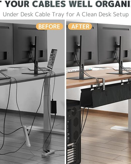 No Drill Under Desk Cable Management Tray - 36" Clamp/Screw Desk Cord Management, Premium Fabric Cable Racyway for Office & Home