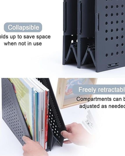 Collapsible Magazine File Holder with 2 Vertical Compartments Foldable Binder Holder for Desk Binder Storage Organizer Plastic Magazine Holders for Shelf, Dark Gray