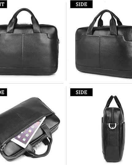 Augus Leather Laptop Briefcase for Men,Waterproof Travel Messenger Duffle Bags 15.6 Inch Laptop Bag