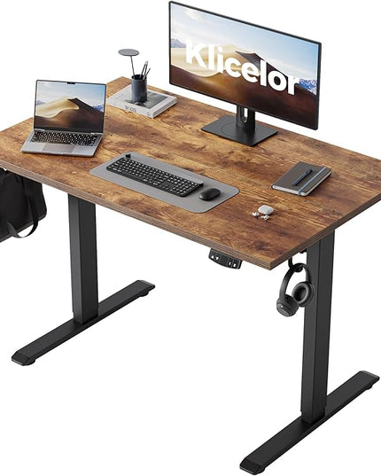 Klicelor 40 Inch Electric Standing Desk, Height Adjustable Office Desk, Sit Stand Up Computer Desk with Memory Preset, Two-Piece Desktop, Rustic Brown