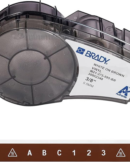 Brady Authentic (M21-375-595-BR) All-Weather Vinyl Label for Indoor/Outdoor ID, Lab and Equipment Labeling, White on Brown- ForM210, M210-LAB, M211, BMP21-PLUS and BMP21-LAB Printers, .375" W, 21' L