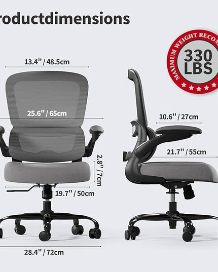 TRALT Office Chair - Ergonomic Desk Chair with Adjustable Lumbar Support, Mesh Computer Chair, Executive Chair for Home Office Comfortable Lumbar Support (Fog Gray)