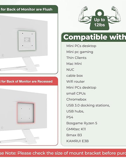 Adjustable Thin Client Mini PC Vesa Mount to Wall, Under Desk, Attached to Monitor Arm and Stand Pole for HP, Dell, Bosgame Ryzen 5, GMKtec K11, Bmax B3, KAMRUI E3B, NUC, Mac mini and Small CPUs