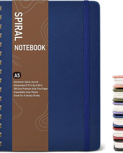 Dotted Spiral Journal Notebook, A5 Hardcover Spiral Journals for Women Men, 100 GSM Dot Grid Paper Notebooks, 150 Pages Spiral Bullet Dotted Notebook for Writing Note Taking 5.75" x 8.38", Navy Blue