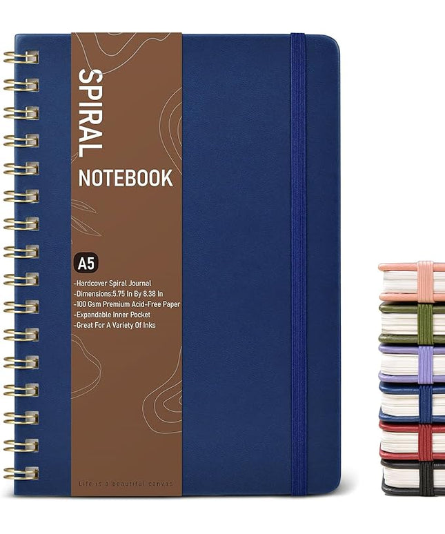 Dotted Spiral Journal Notebook, A5 Hardcover Spiral Journals for Women Men, 100 GSM Dot Grid Paper Notebooks, 150 Pages Spiral Bullet Dotted Notebook for Writing Note Taking 5.75" x 8.38", Navy Blue