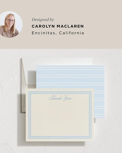 Minted Classic Start Stationery Cards, Blank Thank You Cards and Envelopes, Thank You Notes for Handwritten Messages, Note Cards & Stationery Set for Women and Men, Powder Blue Color Theme