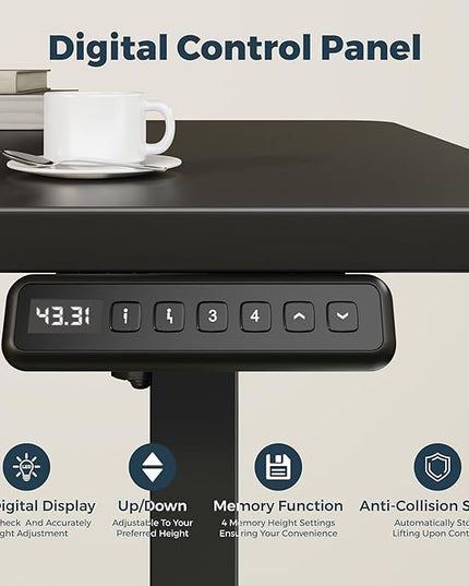 One-Piece Standing Desk 40 x 24 Inches, Small Adjustable Height Desk for Small Space Electric Sit Stand Desks Home Office Computer Workstation, Black