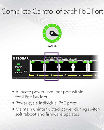NETGEAR 8 Port PoE Gigabit Ethernet Easy Smart Managed Essentials Switch (GS308EPP) - with 8 x PoE+ @ 123W, Desktop or Wall Mount