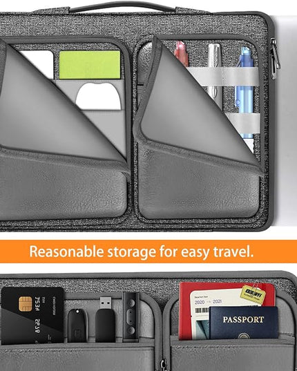 Hseok Laptop Case 15 15.6 16 inch Sleeve with Handle and Hidden Strap,Compatible with MacBook Pro 15.4 16, 360° Protective PC Briefcase with 4 Pockets for Laptop Accessory,Easy to Carrying,Silver gray