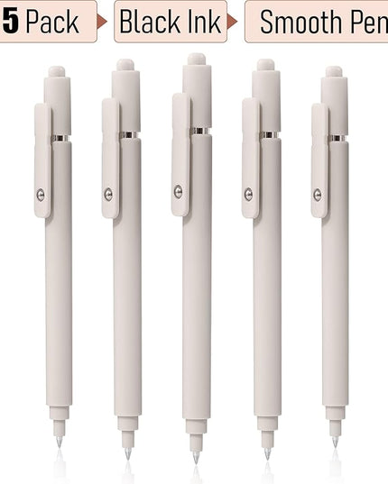 RIANCY Aesthetic Pens Beige Pens 5Pcs 0.5mm Quick Dry Black Ink Gel Pens Fine Point Smooth Writing Cute Pen Japanese Stationary Home Work Essentials Nurse School Gifts Office Supplies