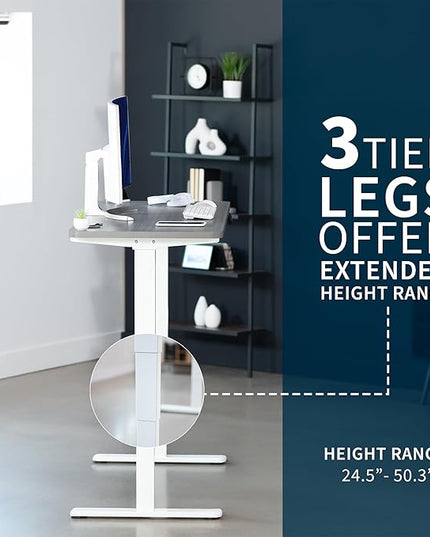 VIVO Electric 55 x 28 in Dual Motor Sit Stand Desk, Memory Height Adjustment, 2B Series, Dark Gray Top White Frame, DESK-KIT-2W55G