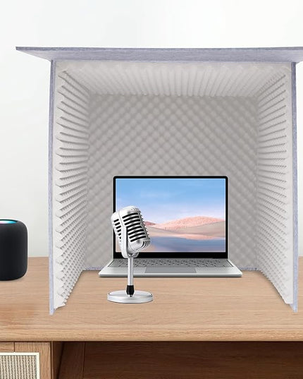 Desktop Soundproof Cover, Isolation Booth, Vocal Sound Absorbing Shield, Portable Vocal Recording Booth, Sound Proof Foam Room, Microphone Isolation Booth Cube, for Office, Home Studio (Gray)