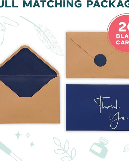 VNS Creations 50 Pack Thank You Cards With Envelopes, Stickers, 3.5x5 Inch Blank Thank You Notes - Bulk Box Set Notes for Graduation, Wedding, Small Business, Baby & Bridal Shower Card - Navy Blue